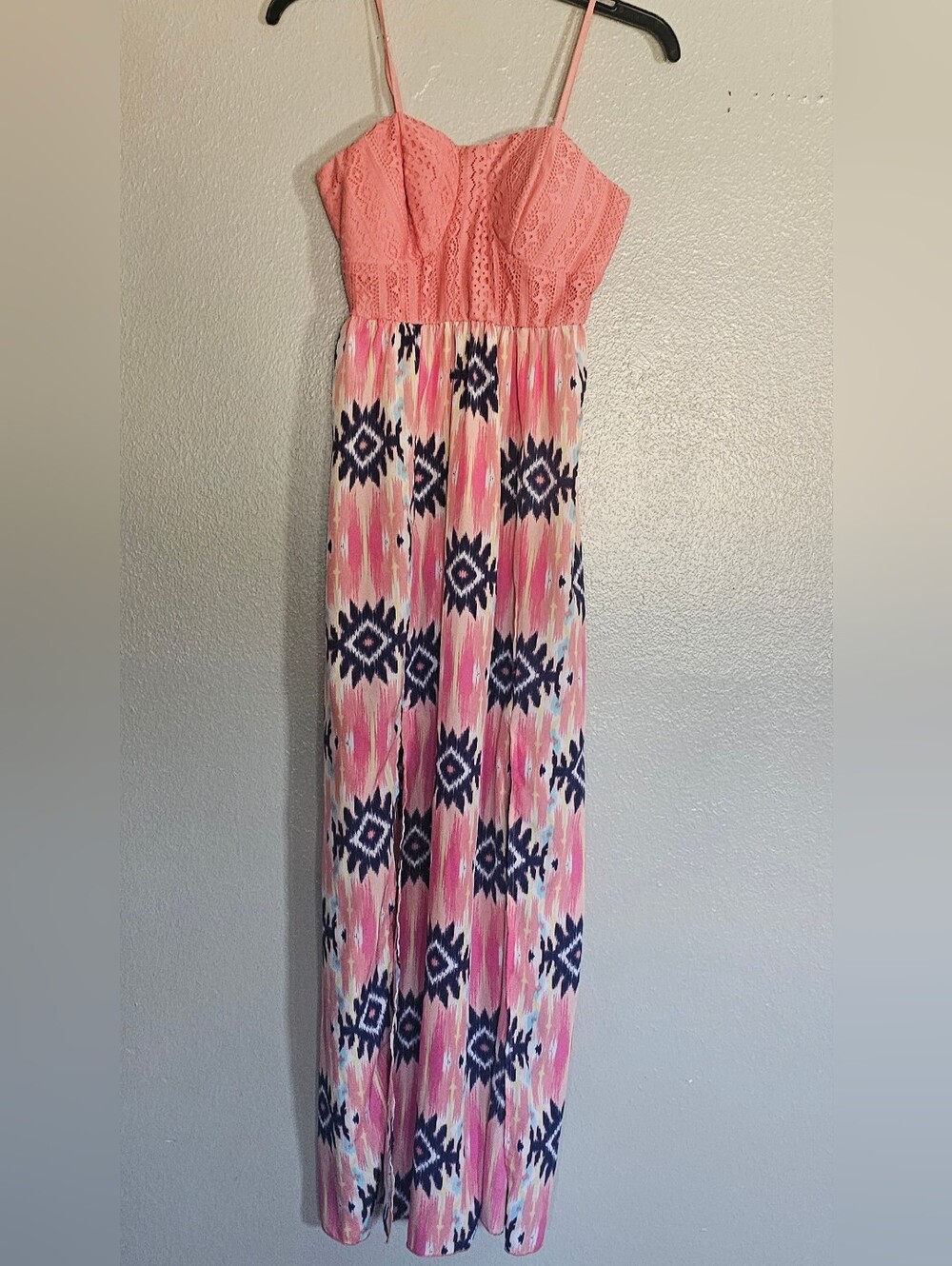 No Bounders Medium Lace Top Maxi Dress with Geometric Print